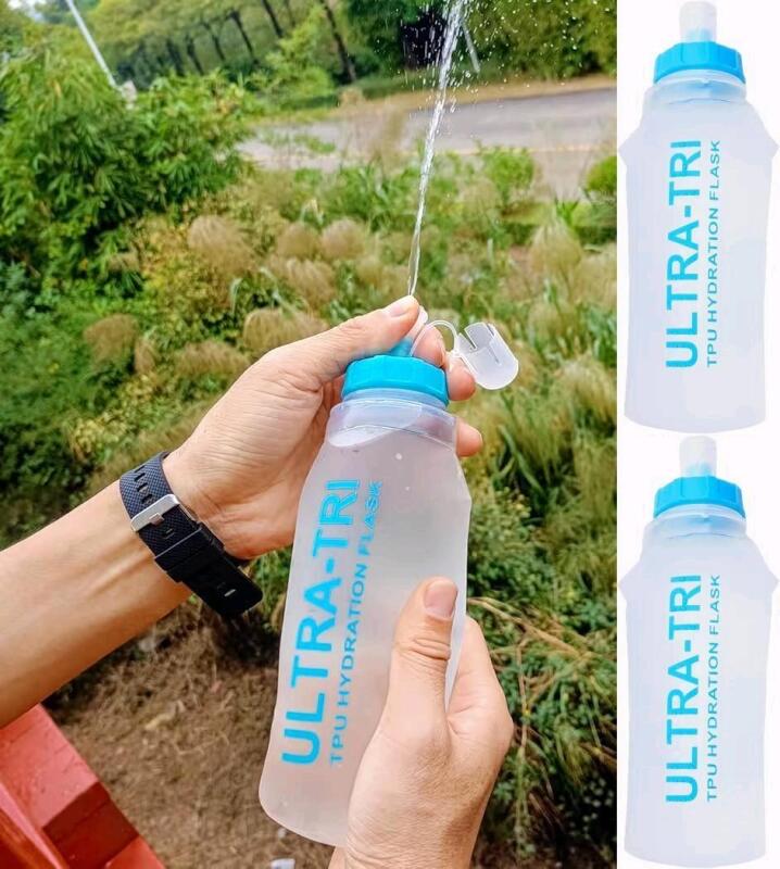 2 New ULTRA-TRI Soft Collapsible TPU Water Bottles Hydration Flask for Running Cycling Camping Outdoor Sports, 500ml Capacity Each