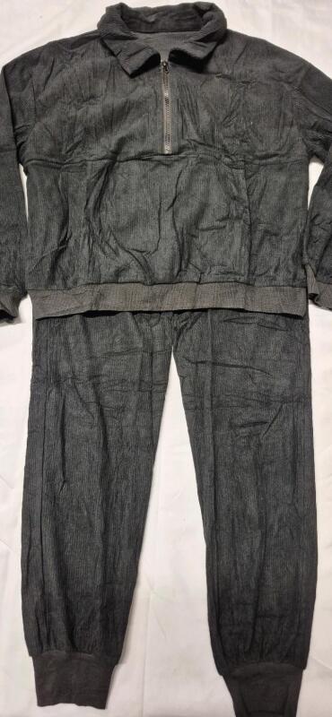 New sz Medium Women's 2 Piece Corduroy Stretch Tracksuit Set - Zip Up Top & Jogging Pants - Lounge Set (Black)