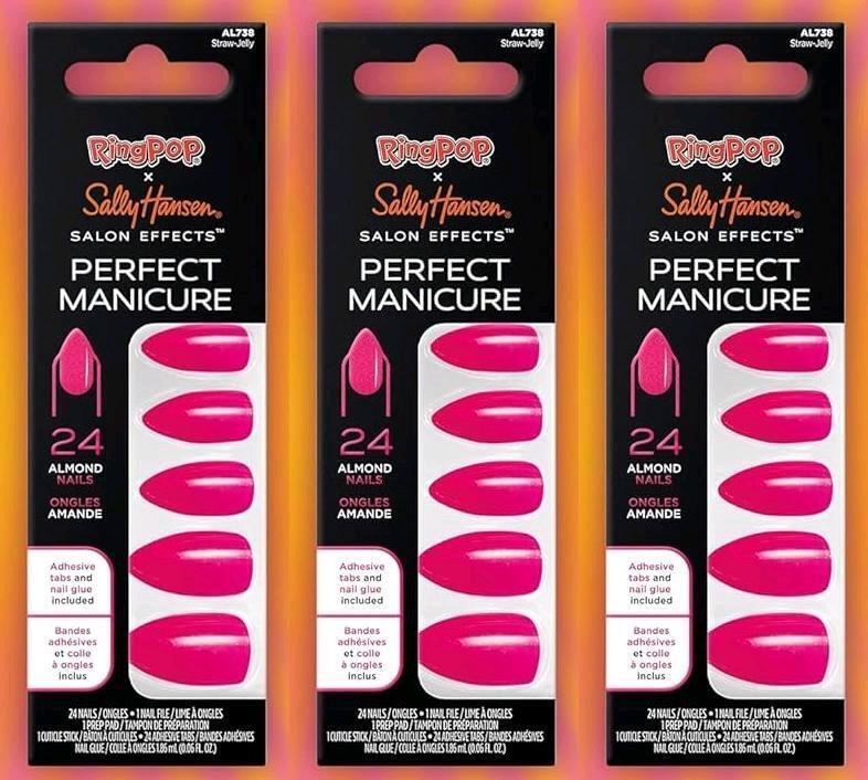 3 New SALLY HANSEN &times; RING POP, Salon Effects Perfect Manicure : Straw-Jelly, 24 Almond Nails + Adhesive Tabs & Nail Glue Per Pack