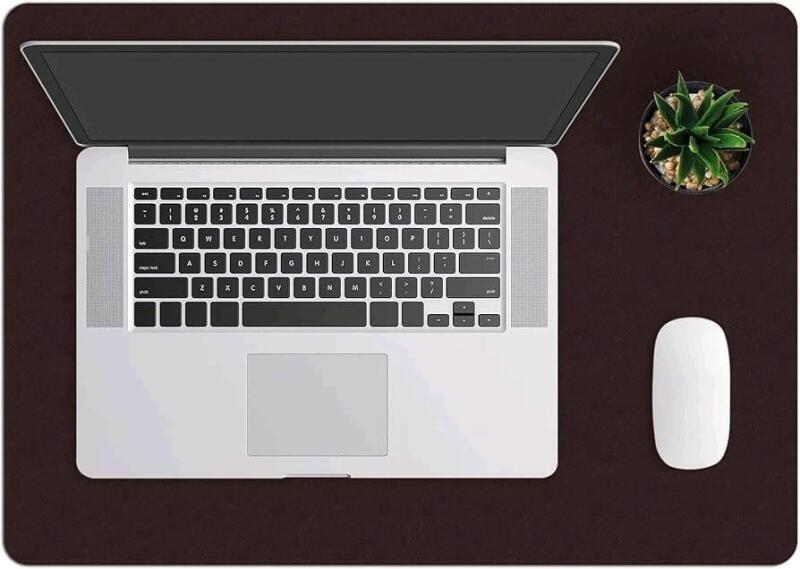 New ZBRANDS Brown Leather Smooth Desk Mat Pad Blotter Protector, Extended Non-Slip Rectangular, Laptop Keyboard Mouse Pad (24" x 17")