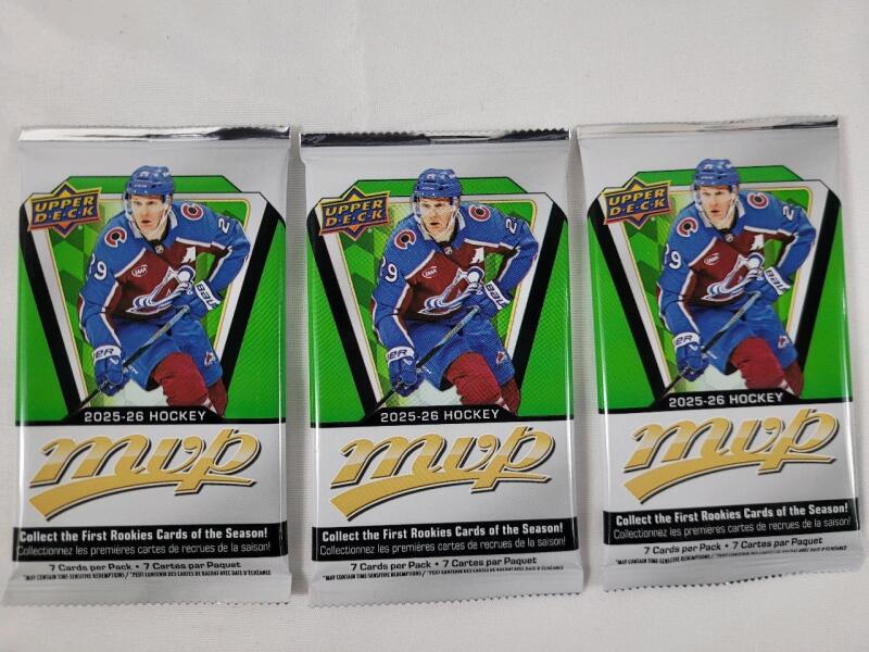 2025-26 Upper Deck MVP NHL Hockey Sealed Trading Card Wax Packs , Three (3) Sealed Packs