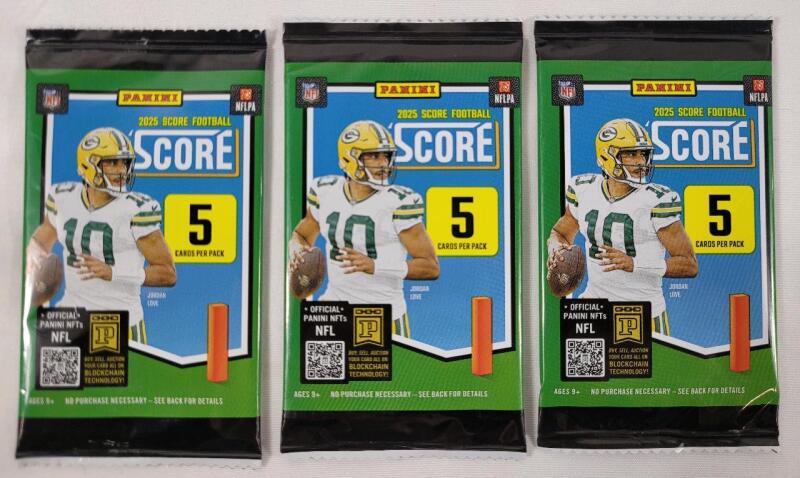 2025 Panini Score NFL Football Sealed Trading Card Wax Packs , Three (3) Sealed Packs