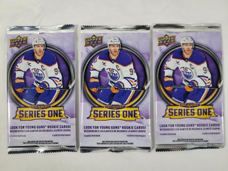 2025-26 Upper Deck Series One NHL Hockey Sealed Trading Card Wax Packs , Three (3) Sealed Packs