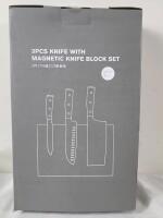 New - 3pc. Professional Chef Knife Set w/Magnetic Knife Block .