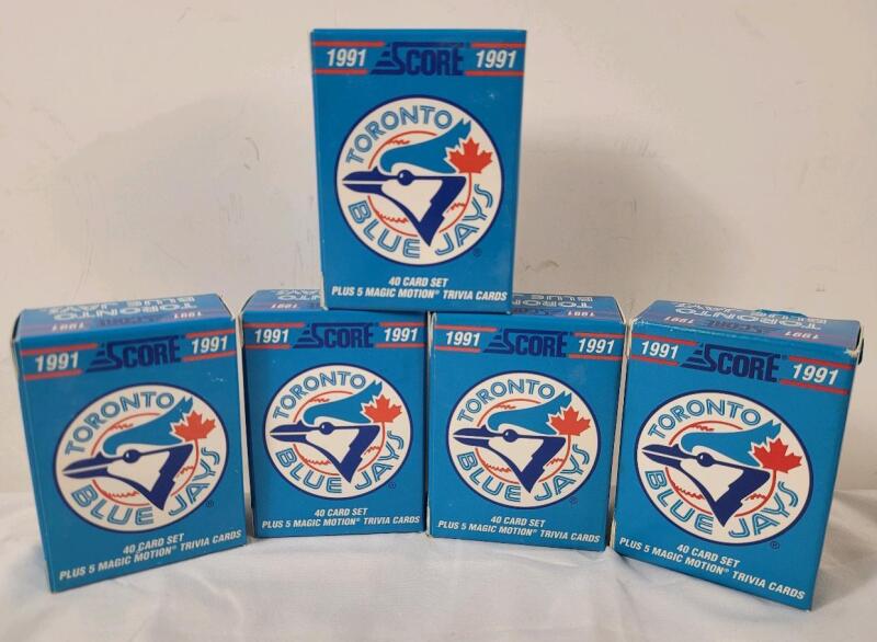 Five (5) 1991 Score Toronto Blue Jays MLB Baseball Trading Card Sets .