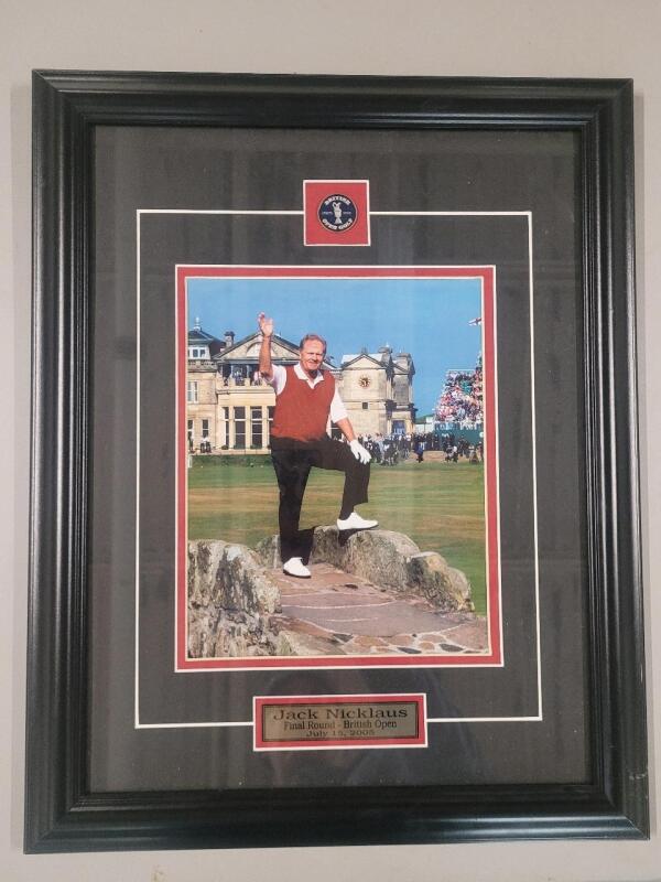 Jack Nicklaus Final Round British Open July 15 , 2005 Framed Photo . Includes British Open Golf Pin in Frame . Measures 15.5"&times;19.5" .