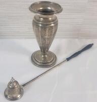 Vintage Sterling Silver Ryrie Bros. 4 ⅝" Tall Vase & Sterling Silver Candle Snuffer - 9.5" Long