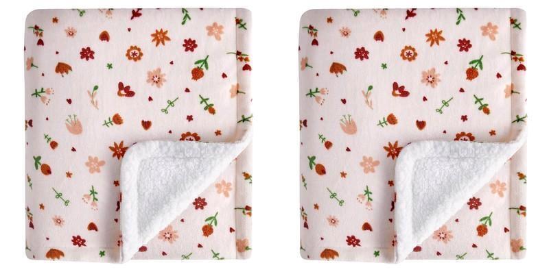 2 New DaysU Plush Flannel Floral Sherpa Baby Blankets, 30" &times; 40"