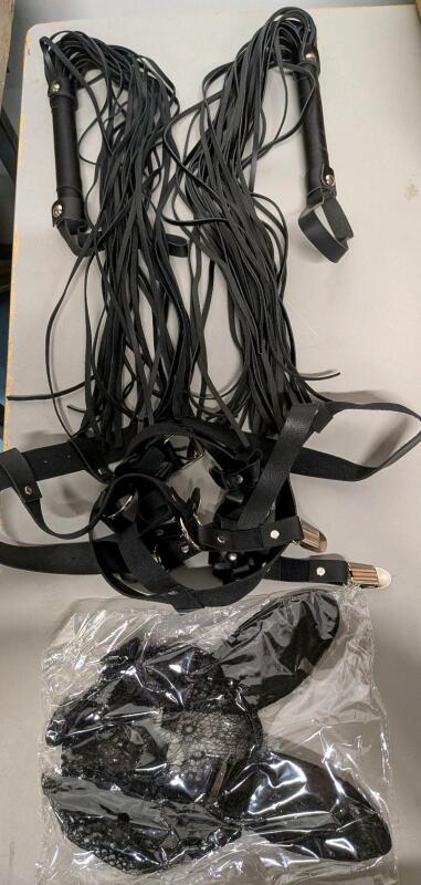 [Adults Only] New Lace Bunny Mask, O/S Fits Most Harness & 2 Faux Leather Switches