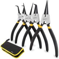 New Gunpla 4 Pcs 7 inch Circlip Pliers Kit, Heavy Duty Circlip Plier Set Internal External Straight Bent CR-V Steel Circlip Snap Ring Pliers Tool Kit with Storage Pouch.