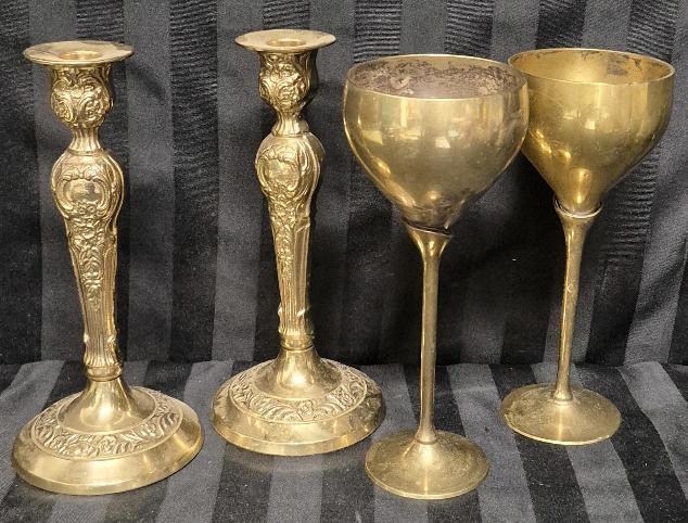 Vintage Brass CabdkeSticks & Goblets - Made in India