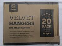 New: 20 Velvet Hangers - Purple - Zober - Notched Shoulders, Ultra Slim, 360 Swivel Hook - 2 Metal Skirt Clips