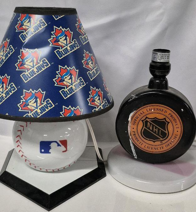 2 Neat 16" Baseball NBL & 10" Hockey NHL Table Lamps - Working