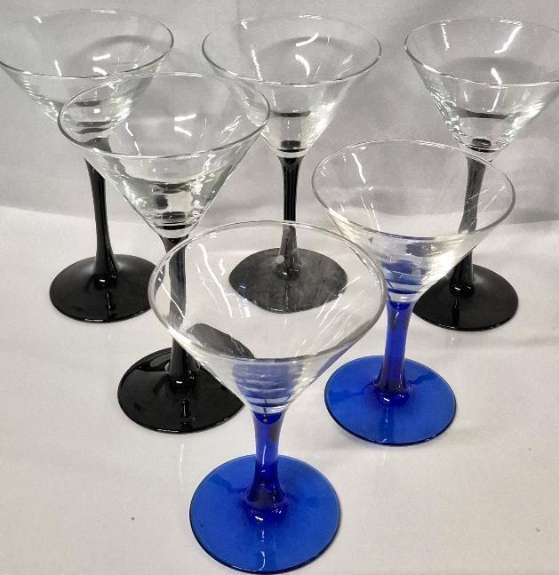 6 Stunning Coloured Stem Martini Glasses - France