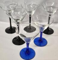 6 Stunning Coloured Stem Martini Glasses - France