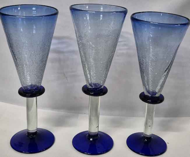3 Beautiful Hand Blown Glass Wine Glasses