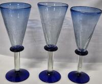 3 Beautiful Hand Blown Glass Wine Glasses