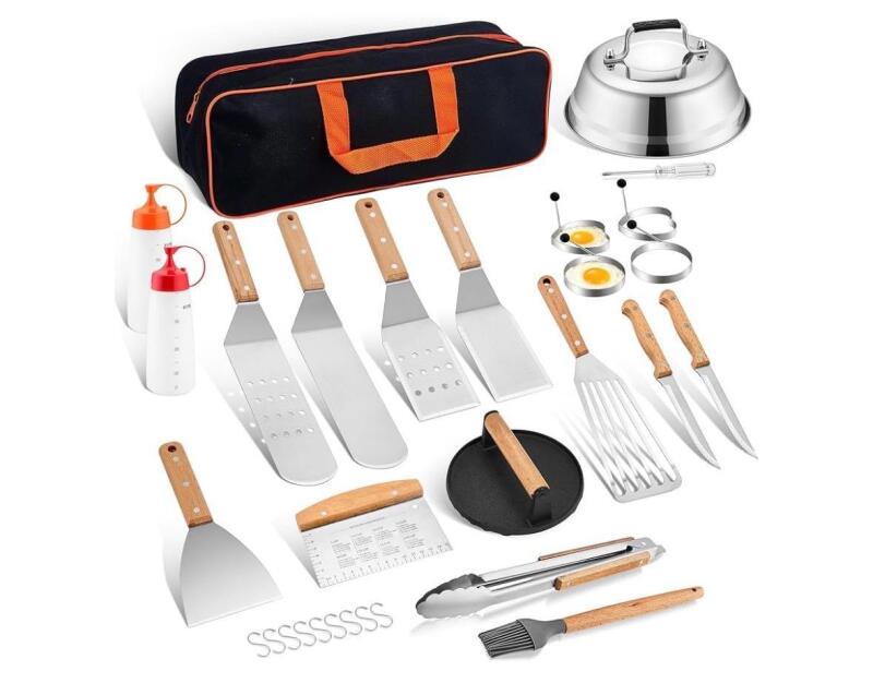 New HaSteel 20-Piece Wood/Stainless Steel Griddle Set