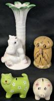 3 Vintage Piggy Banks + Sigma The Tastesetter Sassy Hippo Taper Candle Holder, 3.8" - 7.75" Tall