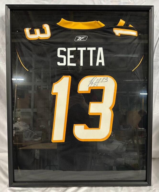 Autographed Hamilton Tiger Cats #13 Nick Setta Jersey in Framed Display Case/Shadow Box