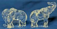 2 Vintage 1970s Franklin Mint "Animals of the Ark" Crystal Figurines : Elephants (1 Lucky With Raised Trunk), Up To 5" Tall, No Chips or Cracks