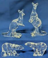 4 Vintage 1970s Franklin Mint "Animals of the Ark" Crystal Figurines : Kangaroos & Bears, Up To 4" Tall, No Chips or Cracks