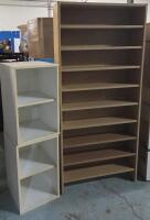 Ten Tiered Wooden Shelves 30x66.5" & 2 15x24" Wooden Shelves
