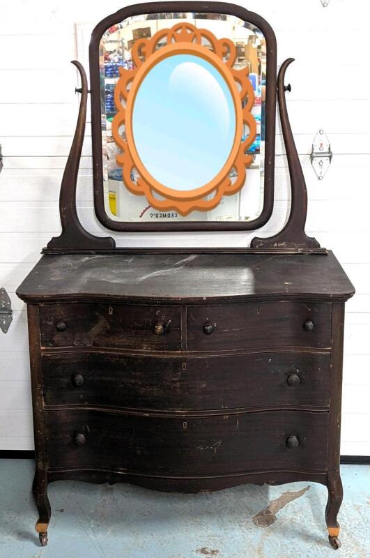 Vintage North American Furniture Company, Owen Sound, Solid Wood Dresser With Mirror / On Castors