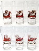 6 Matching Vintage 1997 Holiday Santa COCA-COLA Glasses, 6.25" Tall, No Chips or Cracks