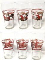 6 Matching Vintage 1997 Holiday Train Santa COCA-COLA Glasses, 6.25" Tall, No Chips or Cracks