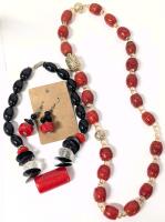 2 Vintage Super Chunky Necklaces Incl Fused Glass Beads + Signed DEDE Necklace 30" With Box Clasp & 1 Pair Matching Dangly Earrings