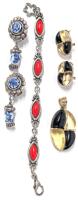 Signed Vintage Jewelry: M&eacute;tal Pointu&rsquo;s Paris Clip-On Earrings & 7" Long Bracelet + FL Earrings & Matching Pendant