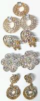 4 Pairs Vintage AB Aurora Borealis Rhinestone Pierced Earrings + Pendant / Scarf Loop