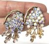 4 Pairs Vintage AB Aurora Borealis Rhinestone Pierced Earrings + Pendant / Scarf Loop - 4