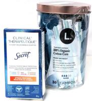 [EXP 10/2026] New SECRET Clinical 72Hr Soft Solid Stress Response Antiperspirant & 30- Pack 100% Organic Cotton Core Super Absorbent Tampons
