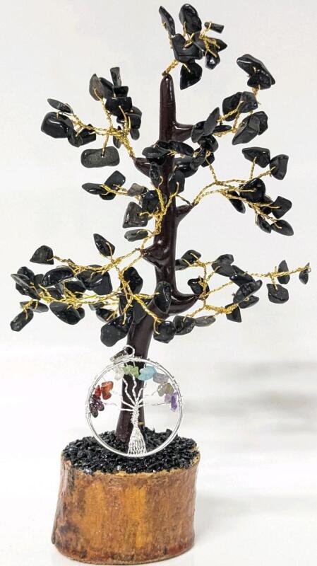 New BLACK TOURMALINE Crystal Tree Bonsai Money Trees Aura Crystal Cleansing Reiki Healing Feng Shui Prosperity Stones & Crystals Positive Energy Gem Figurines Good Luck Golden Wire With Tree of Life Pendant