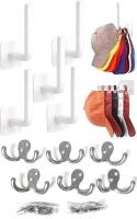 New 50c Adhesive Hat Racks for Baseball Caps Wall Organizers & 6pc Heavy Duty Wall-Mounted Double Prong Coat/Robe Hooks