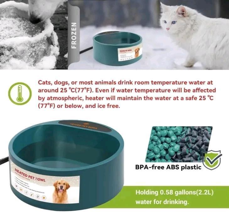 New Heated Pet Bowl For Ice-Free Water Access During Winter Weather, Model LS-1601, 0.58 Gallons 35W