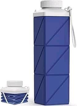 New 610ml Collapsible / Foldable Food-Grade BPA-Free Silicone Travel Bottle For Gym Hiking Camping Running Sport, Dark Blue