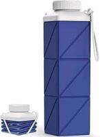 New 610ml Collapsible / Foldable Food-Grade BPA-Free Silicone Travel Bottle For Gym Hiking Camping Running Sport, Dark Blue