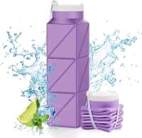 New 610ml Collapsible / Foldable Food-Grade BPA-Free Silicone Travel Bottle For Gym Hiking Camping Running Sport, Purple