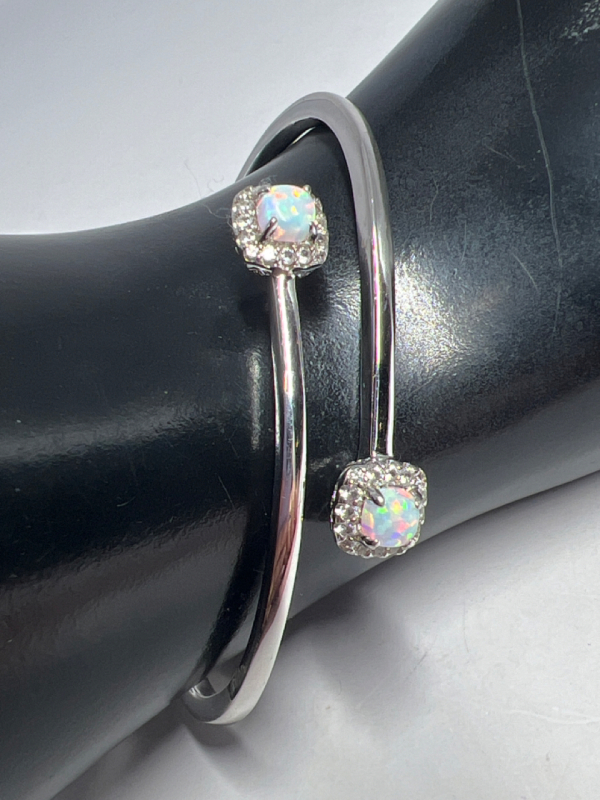 925 Sterling Hinged Bypass Opal Bracelet