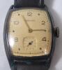 Vintage Tavannes Manual Wind Wristwatch with Sub-Second Dial & Leather Band , 10kt Apex Gold Filled . 25 Years of Service at The Steel Co. of Canada Engraved on Back - 1944 . Tested Working - 2