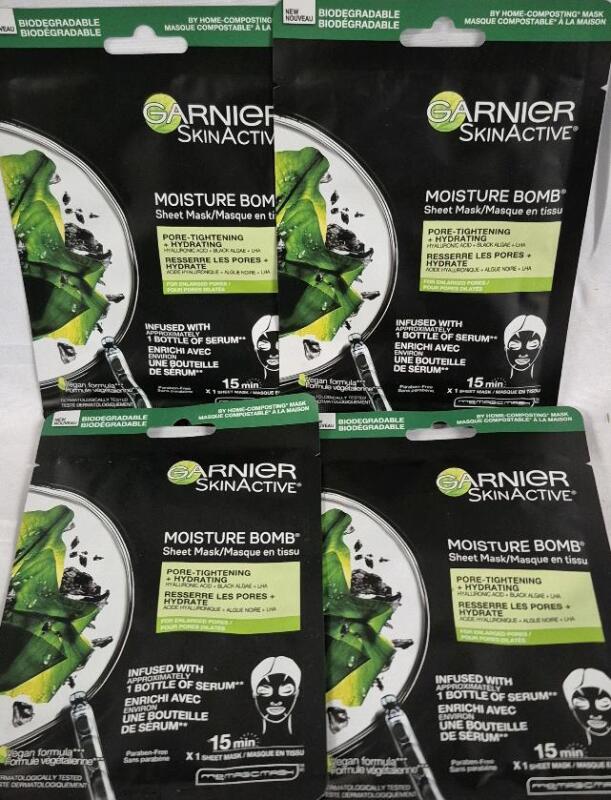 4 New Garnier Skin Active Moisture Bomb Sheet Masks