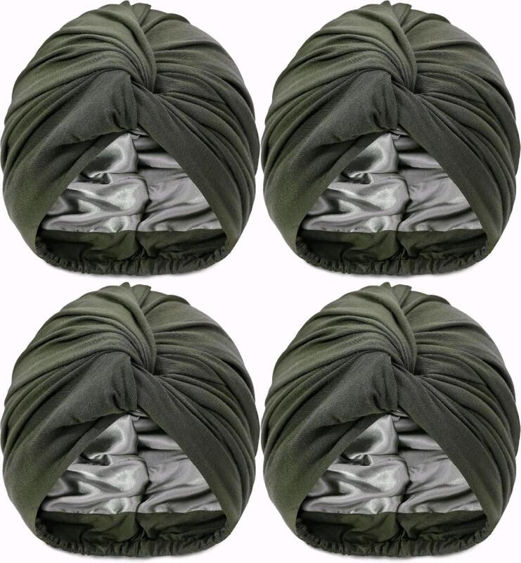 4 New Hat Hut Satin Sleep Bonnets / Twisted Turbans / Sleep Caps, Helps Protect Hair & Prevent Frizz (Green)