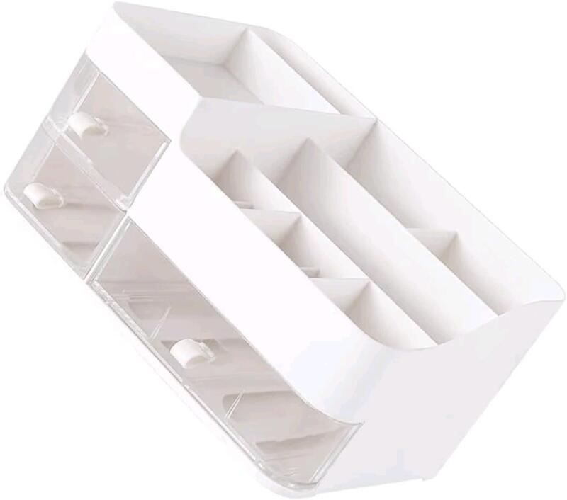 New Desk Organizer Makeup Cosmetics Storage Box 8 Sections Vanity Countertop Desktop (White)