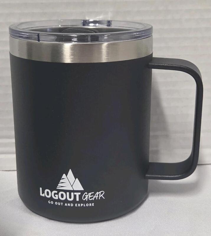 New Logout Gear 12oz Coffee Mug Tumbler for Camping with Lid and Handle, Vacuum Insulated Stainless Steel - Keeps Your Hot or Cold Drinks for a Long Time for Outdoor, Home or Office