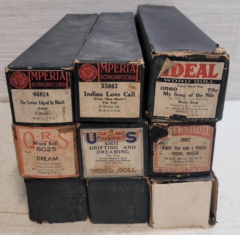 Nine (9) Vintage Player Piano Rolls .