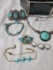 Black Glass Jewelry Box with Assorted Jewelry . Rings , Brooches , Bracelets , Necklaces . - 3