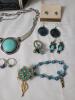 Black Glass Jewelry Box with Assorted Jewelry . Rings , Brooches , Bracelets , Necklaces . - 2